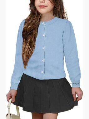 Girls Cotton Cardigan - Long Sleeve Crew Neck School Uniform